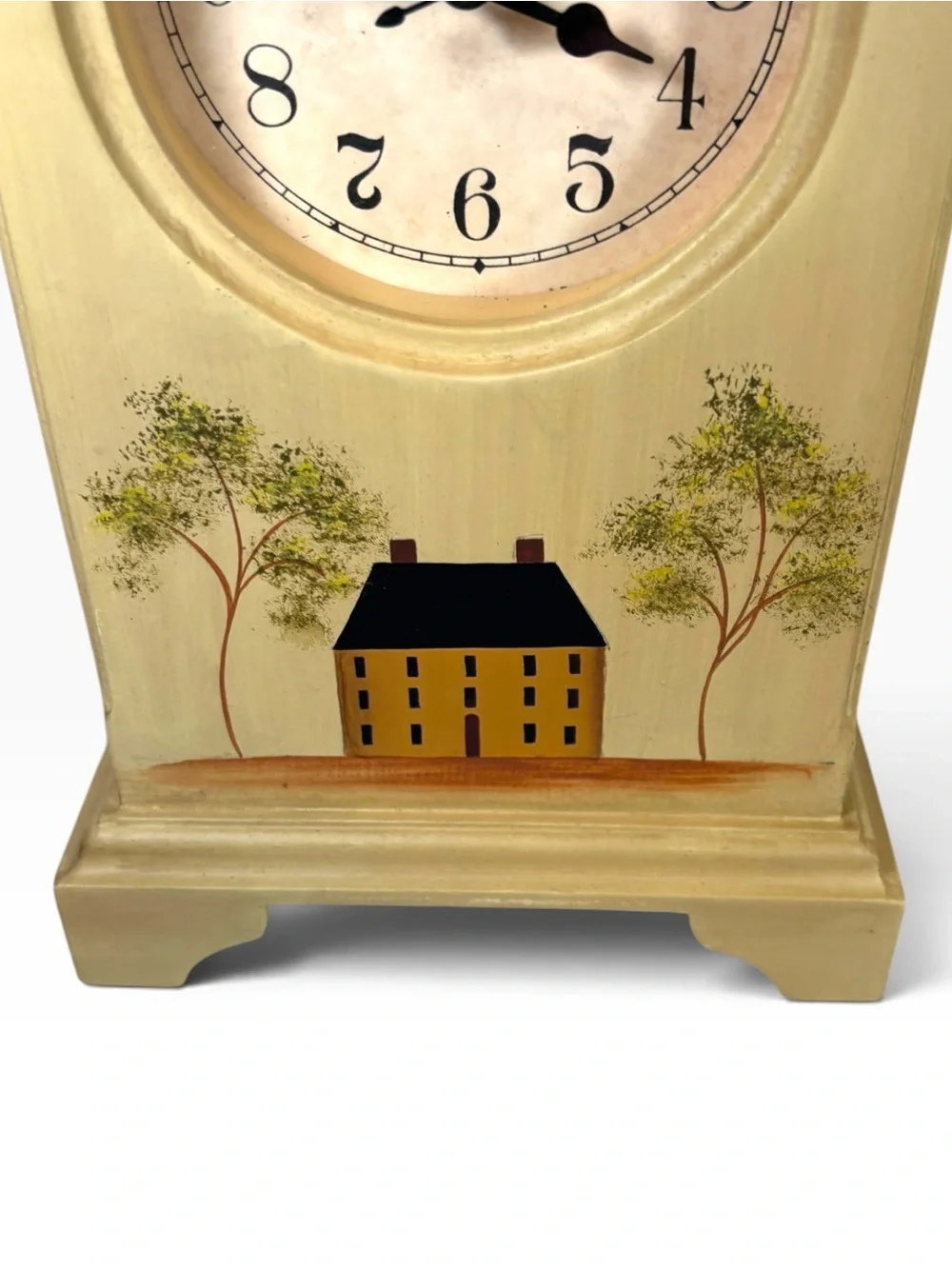 Vintage Primitive Saltbox House Wooden Mantel Clock Folk Art Farmhouse Works